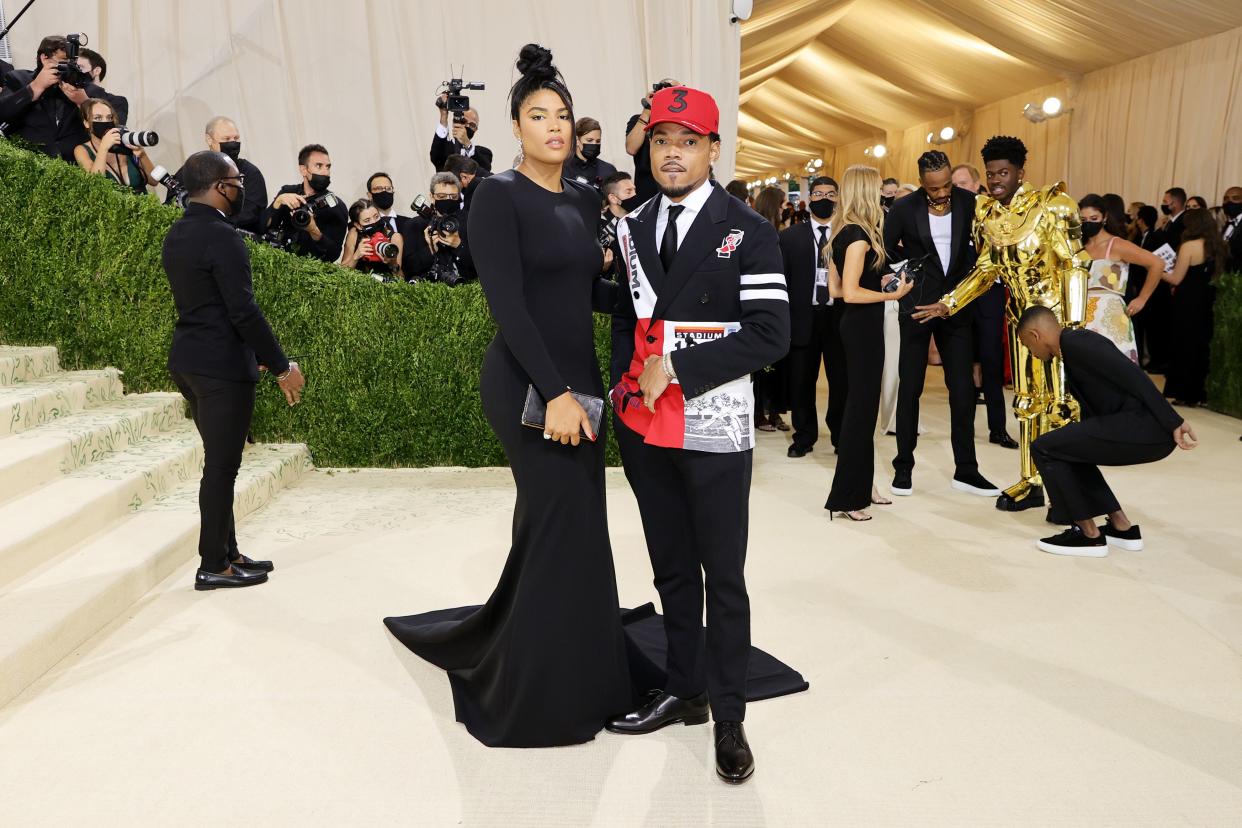 Kirsten Corley and Chance the Rapper attend The 2021 Met Gala Celebrating In America: A Lexicon Of Fashion at Metropolitan Museum of Art on Sept. 13, 2021 in New York.