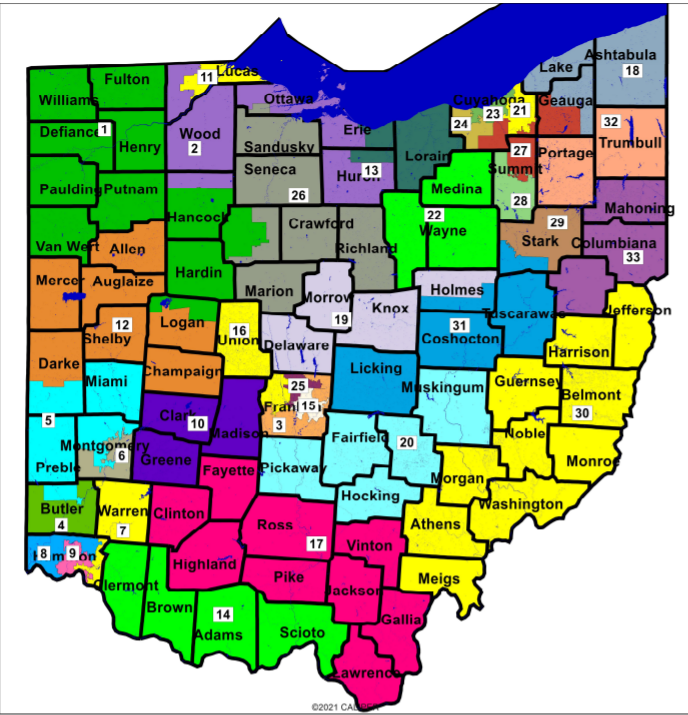 Republican proposed map for the Ohio Senate.