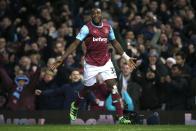 Football Soccer - West Ham United v Aston Villa - Barclays Premier League - Upton Park - 2/2/16 West Ham's Michail Antonio celebrates scoring their first goal Action Images via Reuters / Andrew Couldridge Livepic EDITORIAL USE ONLY. No use with unauthorized audio, video, data, fixture lists, club/league logos or "live" services. Online in-match use limited to 45 images, no video emulation. No use in betting, games or single club/league/player publications. Please contact your account representative for further details.