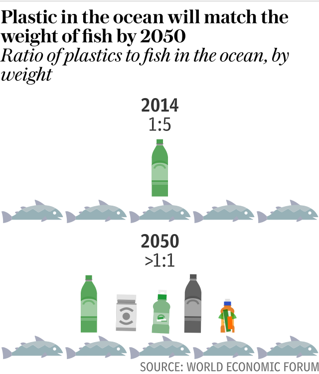 Plastic in the ocean will match the weight of fish by 2050