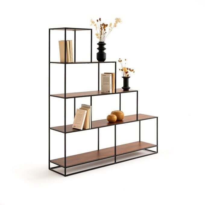 Watford Walnut and Metal Stepped Shelving Unit