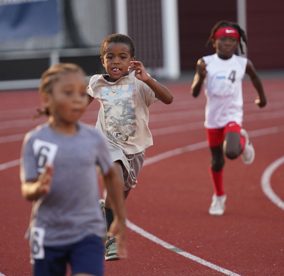 Athletes come from across the region to competes in the inaugural Memorial Stadium Twilight Track & Field Series in Mount Vernon on Thursday, July 27, 2023.