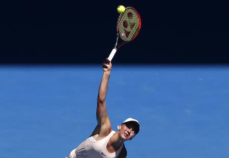 Tennis - Australian Open - Rod Laver Arena, Melbourne, Australia, January 19, 2018. Marta Kostyuk of Ukraine serves against Elina Svitolina of Ukraine. REUTERS/Thomas Peter