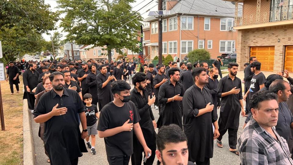Participants in the 2022 Imam Hussain Peace Walk travel along Washington Avenue toward Carteret Town Center.