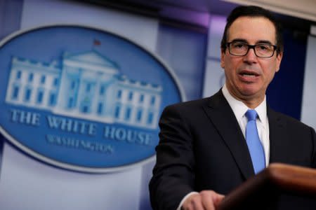 U.S. Treasury Secretary Steven Mnuchin in the press room at the White House in Washington, U.S., February 23, 2018. REUTERS/Jonathan Ernst