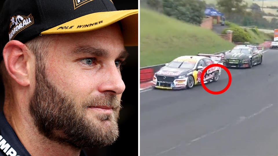 Supercars champion Shane van Gisbergen was robbed of second place in the Bathurst 1000 after one of his rear tyres deflated with just seven laps left to race. Pictures: Getty Images/Fox Motorsport