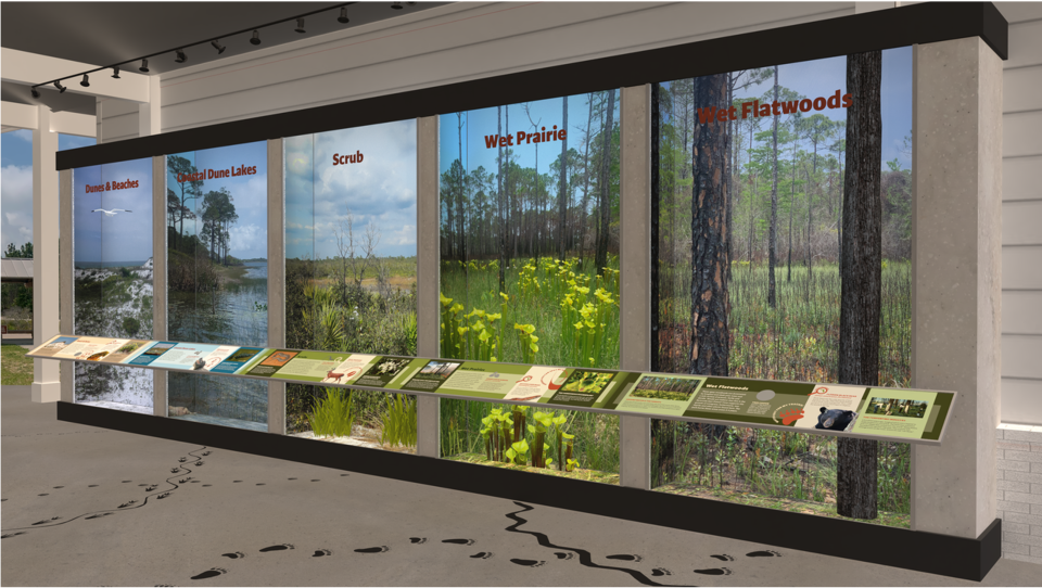 A virtual rendering of some of the new educational components coming to the new visitor's center at Topsail Hill Preserve State Park.