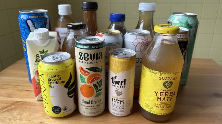 Bottled teas on table