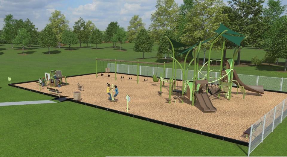 Rendering of the new playground being installed in The Coves Park in Bensalem. Officials closed the park on Tuesday, April 23, for the installation, which should last several weeks.
(Credit: Provided by Bensalem Department of Parks and Recreation)