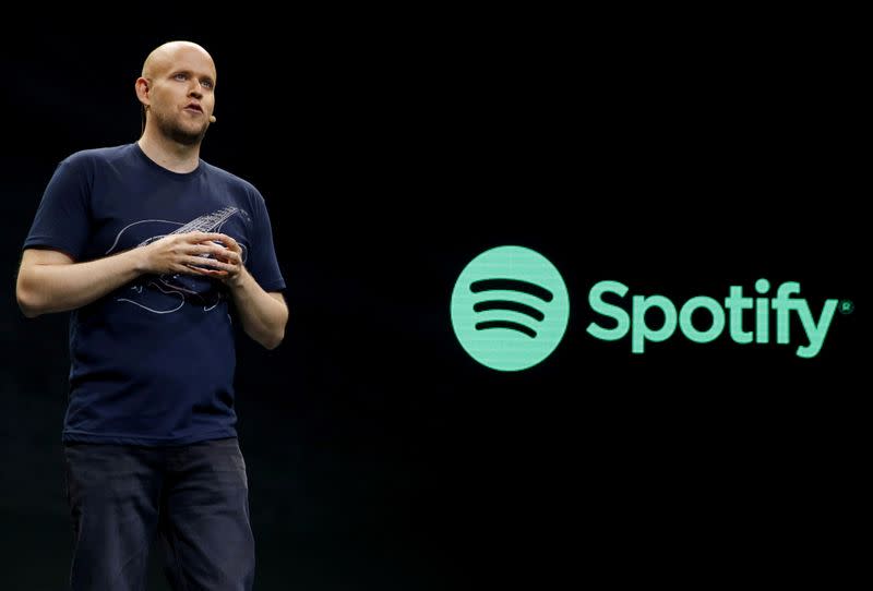 FILE PHOTO: Spotify CEO Daniel Ek speaks during a media event in New York