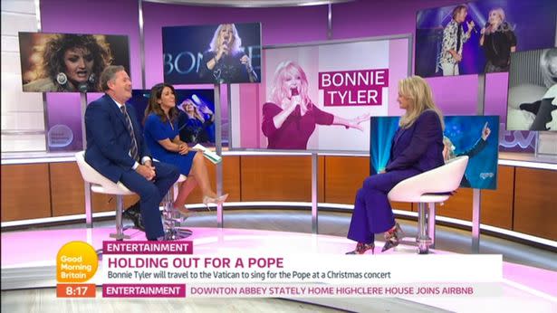 Bonnie Tyler was interview by Piers Morgan and Susanna Reid on Good Morning Britain (Credit ITV)