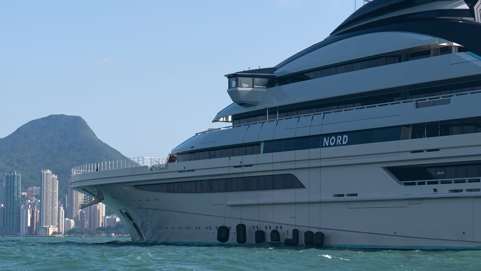 The superyacht 'Nord', believed to belong to sanctioned Russian oligarch Alexei Mordashov is seen in Hong Kong on October 7, 2022. - Noemi Cassanelli/CNN