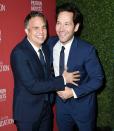 Mark Ruffalo and Paul Rudd are all smiles at the SAG-AFTRA Foundation’s 4th annual Patron of the Artists Awards on Thursday at the Wallis Annenberg Center for the Performing Arts in Beverly Hills.