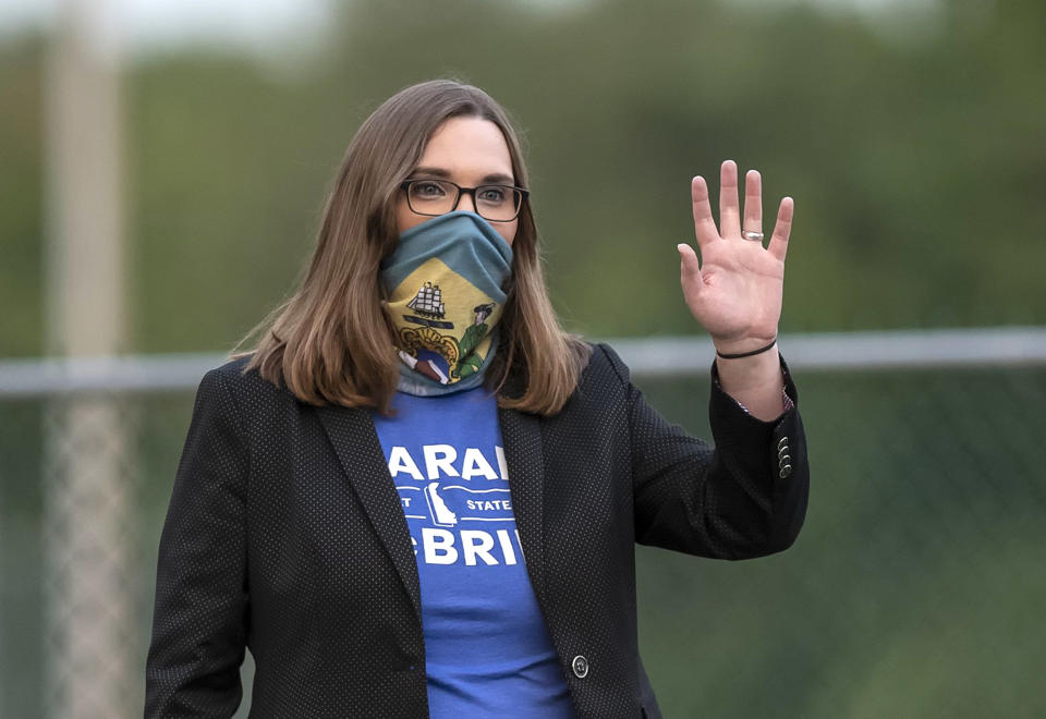 Image: Transgender activist Sarah McBride, who hopes to win a seat in the Delaware Senate, campaigns at the Claymont Boys & Girls Club in Claymont, Del (Jason Minto / AP)