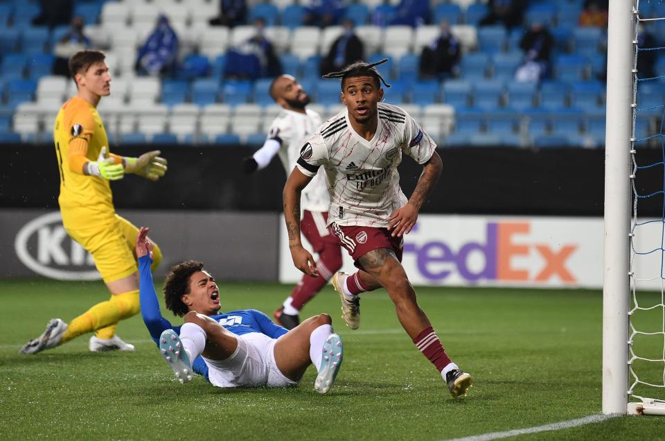 <p>Reiss Nelson scored Arsenal’s second goal in their 3-0 Europa League win over Molde</p> (Arsenal FC via Getty Images)