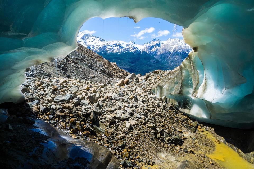 Underneath a glacier in Chilean Patagonia