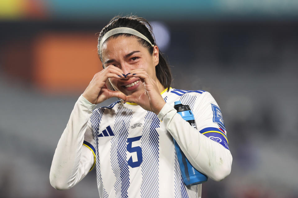 Philippines&#39; Hali Long reacts at the end of the Women&#39;s World Cup Group A soccer match between Norway and Philippines in Auckland, New Zealand, Sunday, July 30, 2023. Norway defeated Philippines 6-0. (AP Photo/Rafaela Pontes)