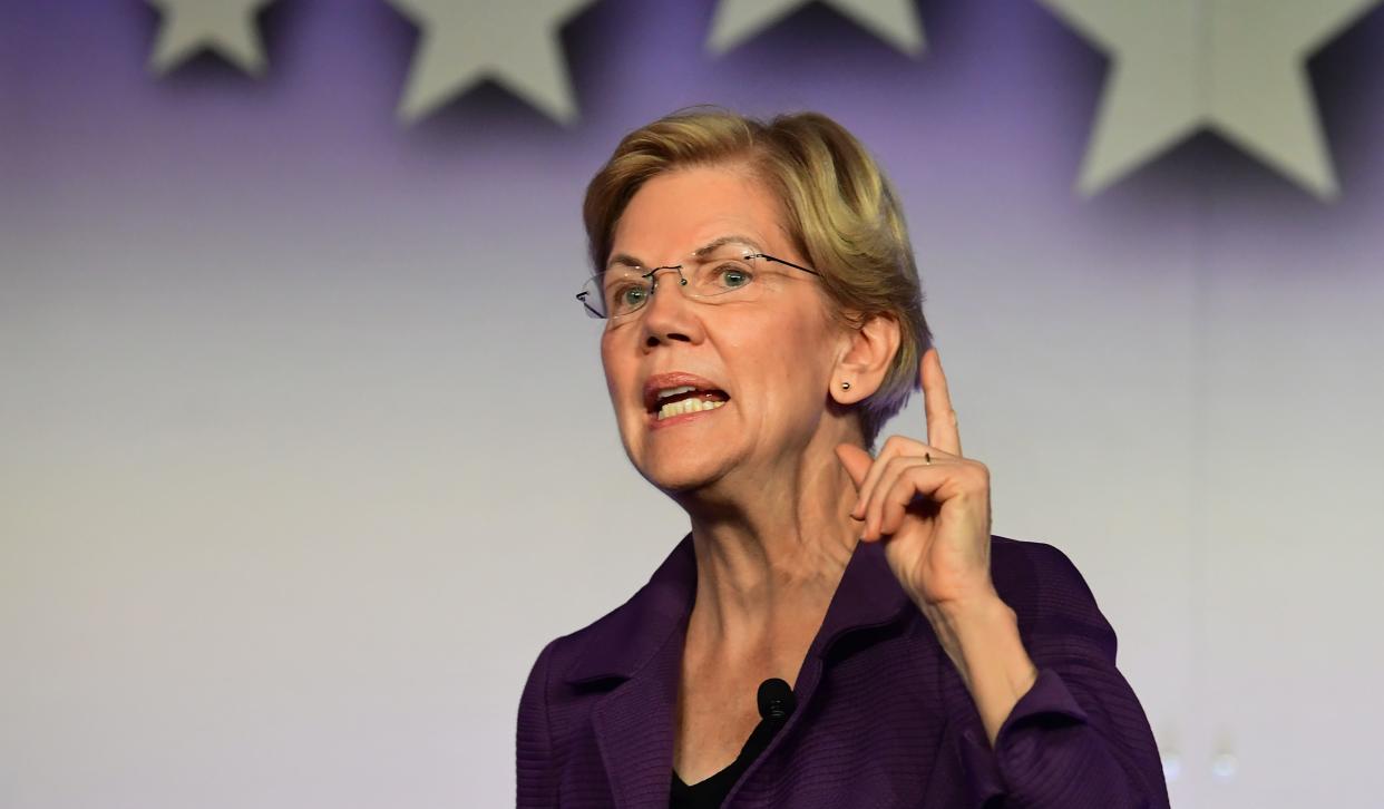 Sen. Elizabeth Warren speaks during the SEIU Unions for All Summit in Los Angeles, California on October 4, 2019. (Photo: Frederic J. Brown/AFP via Getty Images)