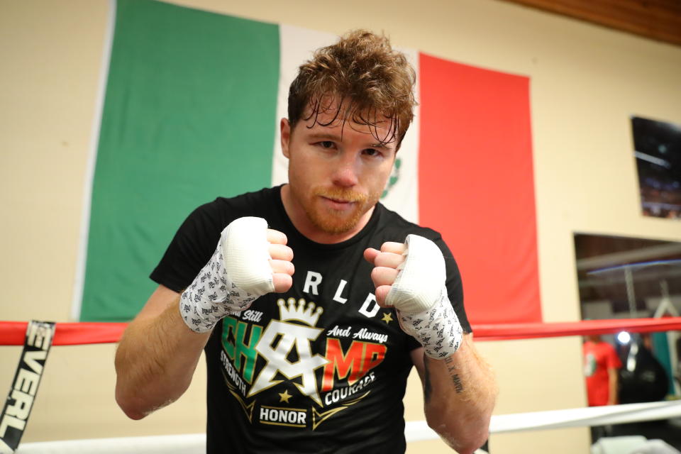 Canelo Alvarez will be allowed to use only 30 feet of tape in his hand wraps on Saturday when he meets Gennady Golovkin at T-Mobile Arena in Las Vegas for the unified middleweight championship. (Getty Images)