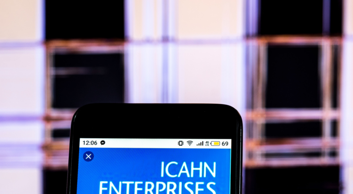 Icahn Enterprises Conglomerate company logo seen displayed on smart phone. IEP stock