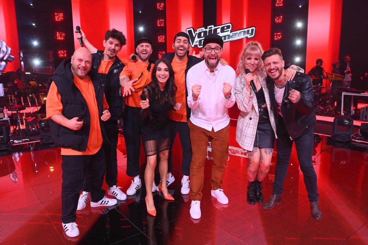 Profitiert das Team von Mark Forster (dritter von reechts) vom Tunriermodus bei "The Voice"? Einige Fans glauben das. (Bild: © SAT.1/ProSieben/Claudius Pflug)