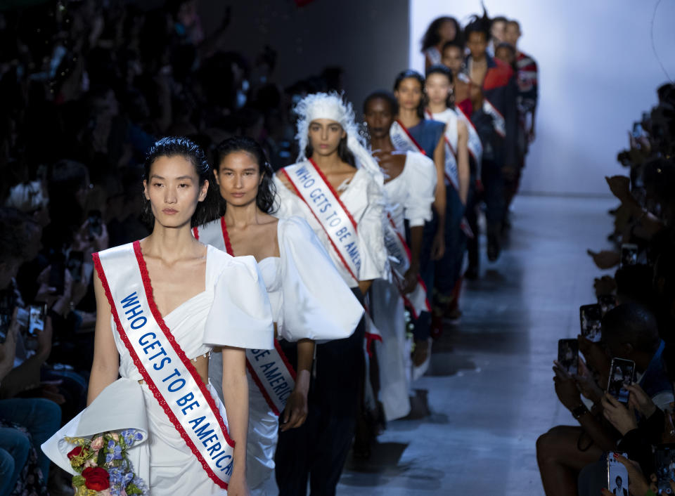 The Prabal Gurung collection is modeled during Fashion Week, Sunday, Sept. 8, 2019 in New York. (AP Photo/Craig Ruttle)