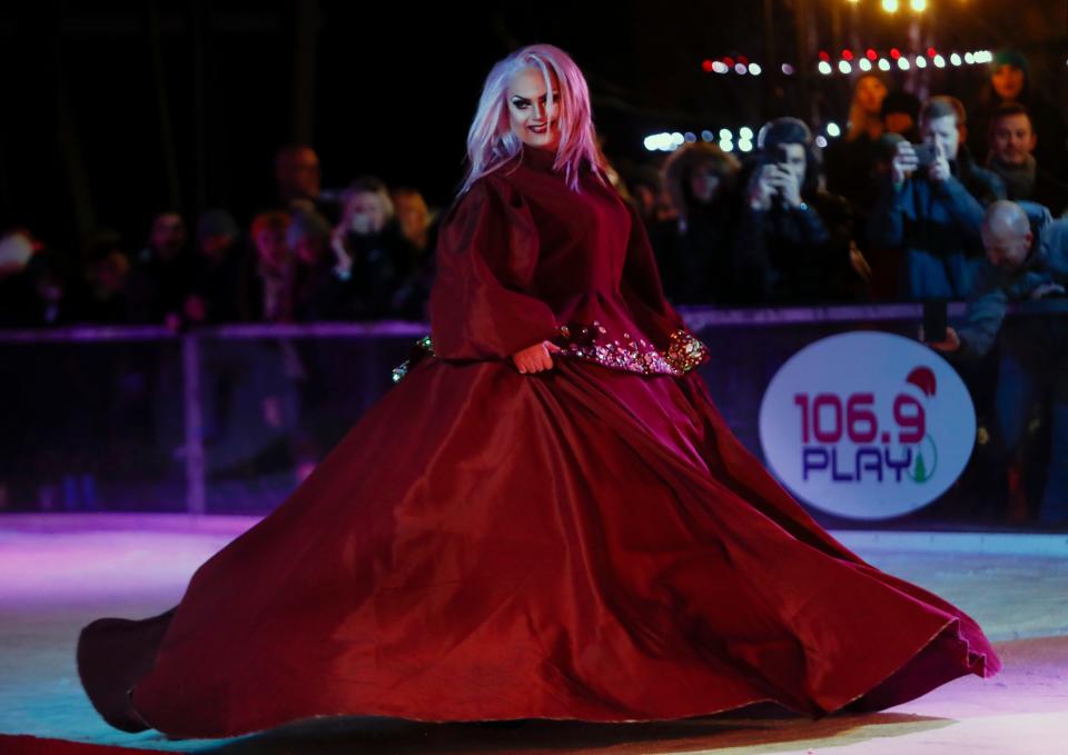 Tova Ura Vitch performs during the Drag Queens on Ice show at Paristown during the Fête de Noël Winter Holiday Festival. This inaugural event is presented by Imagine a Place, Kentuckiana Pride Foundation and Play Louisville. 
Jan. 4, 2020