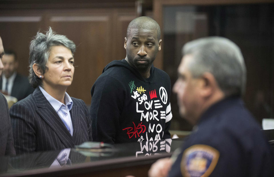 FILE - This Feb. 25, 2014 file photo shows New York Knicks basketball player Raymond Felton during his night court appearance, in criminal court in New York. Night court is one of New York’s more peculiar and paradoxical tourist traditions, a place visitors extol on travel websites while many residents hope never to wind up there. To travelers, it’s gritty entertainment, hard-knocks education or at least a chance to experience real-life law and order on a New York scale. (AP Photo/New York Post, Steven Hirsch, Pool)