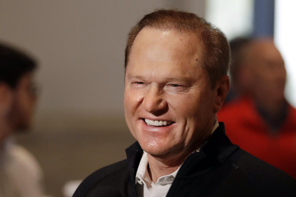 FILE - In this Dec. 10, 2019, file photo, sports agent Scott Boras speaks at the Major League Baseball winter meetings in San Diego. Nearly 30 years after negotiating his first contract, Boras worked out $814 million in deals for Stephen Strasburg, Gerrit Cole and Anthony Rendon in a three-day span, part of what is expected to be a $1.2 billion offseason for baseball's most visible agent. (AP Photo/Gregory Bull, File)