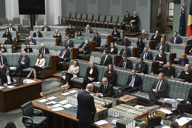 Leader of the Opposition Peter Dutton speaking on a condolence motion in the House of Representatives at Parliament House on Sept. 23. (Photo: Mick Tsikas/AAP Image via AP)