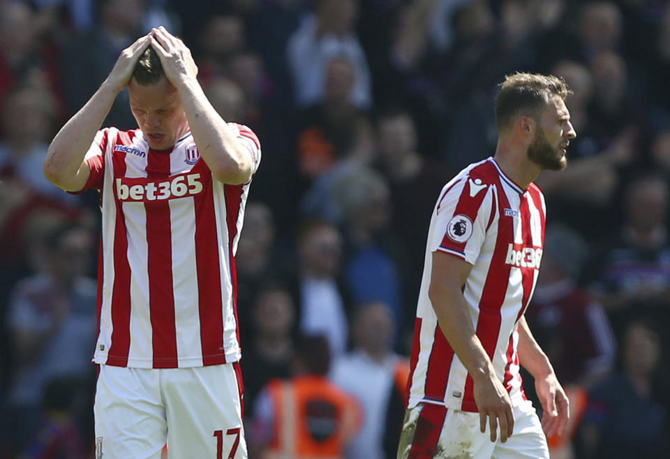 Stoke’s 10-year spell in the Premier League ended with a 2-1 defeat to Crystal Palace confirming relegation.