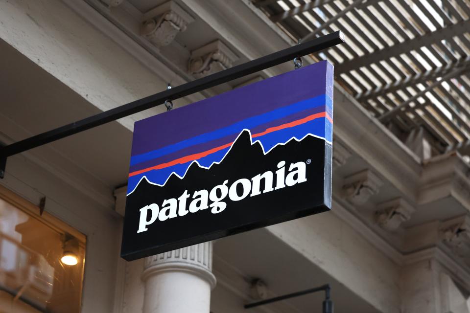 A Patagonia store signage is seen on Greene Street on September 14, 2022, in New York City.