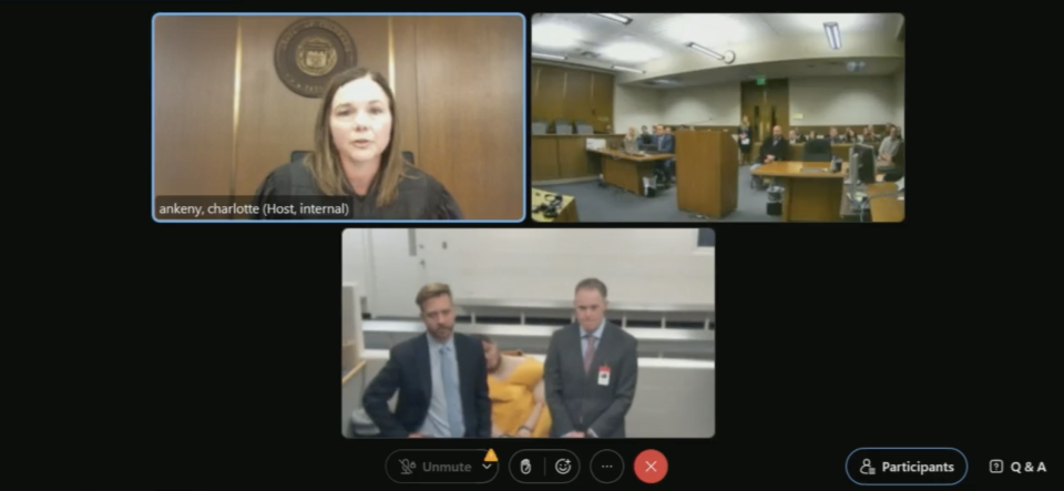 Anderson Lee Aldrich appears before Judge Charlotte Ankeny on November 23, 2022. Aldrich is suspected of killing five people at Club Q in Colorado Springs, Colo., on November  19, 2022. The suspect was ordered to be held without bail.