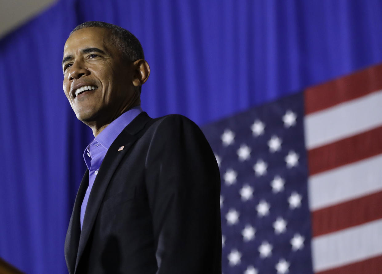 Former President Barack Obama addresses a rally for New Jersey Democratic gubernatorial nominee Phil Murphy, in Newark, in October. (Photo: Julio Cortez/AP)