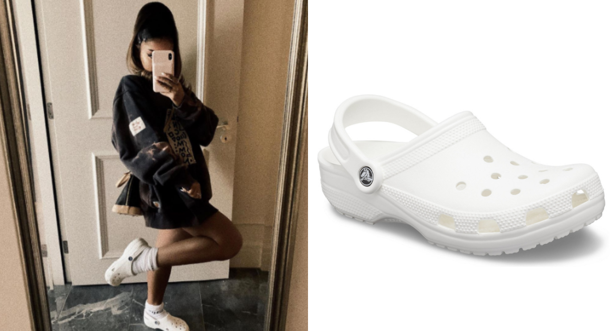 Ariana Grande shares mirror selfie of herself sporting Crocs and socks.