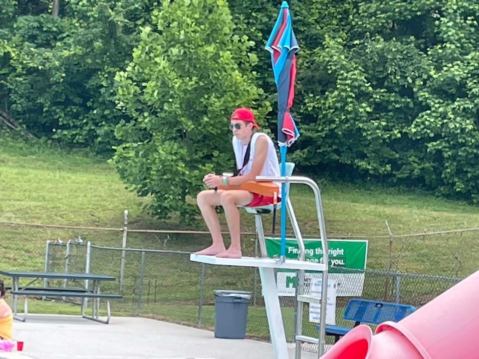 Noah Watts, 16, said he heard the Lions needed lifeguards so he trained and scored among the highest in his class so he could step into the job at the Lions Club Karns Community Pool opening day Saturday, May 28, 2022.