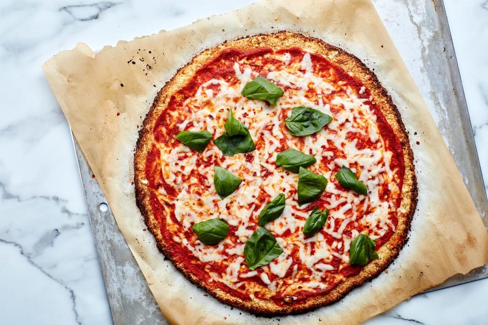 Cauliflower-Crust Pizza with Tomatoes and Mozzarella