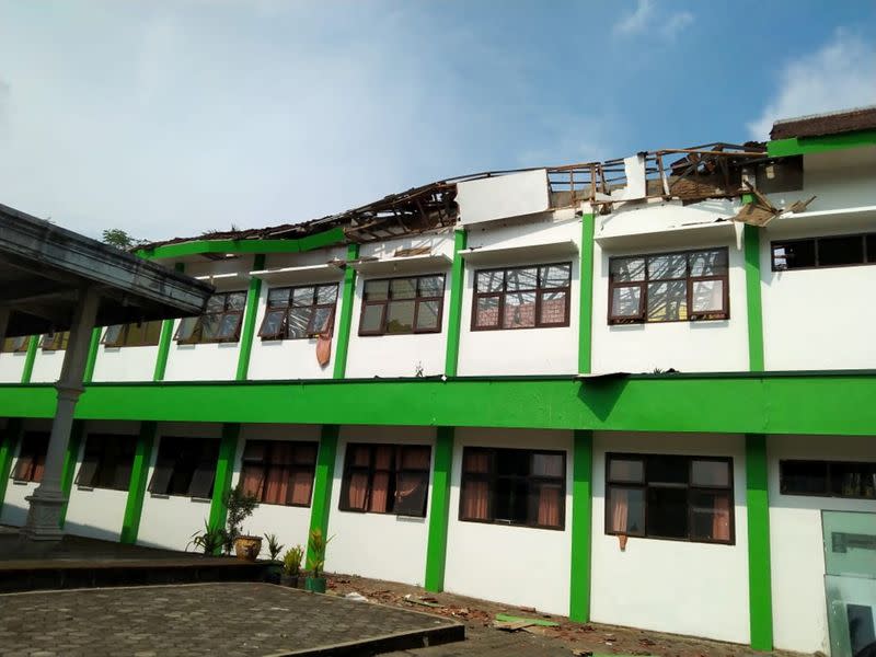 Damaged building affected by an earthquake is pictured in Malang