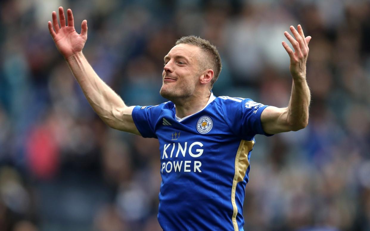 Jamie Vardy celebrates scoring his 15th Championship goal of the season