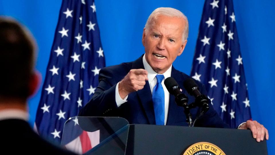 PHOTO: President Joe Biden holds a press conference during NATO's 75th anniversary summit, in Washington, July 11, 2024.  (Jacquelyn Martin/AP)