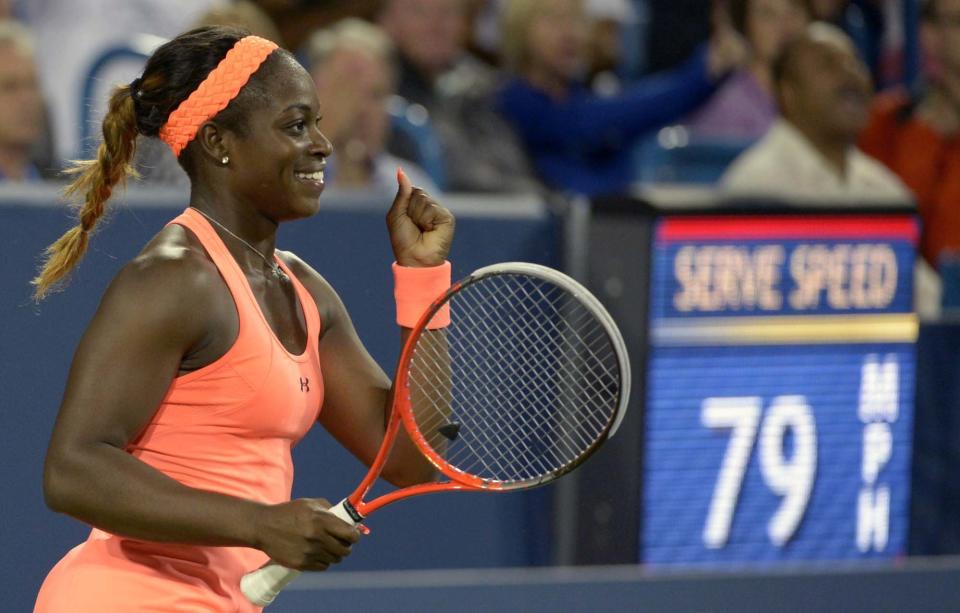 Sloane Stephens, from the United States, upset third seed Maria Sharapova, from Russia in a match at the Western & Southern Open tennis tournament, Tuesday, August 13, 2013, in Mason, Ohio. (AP Photo/Michael E. Keating)