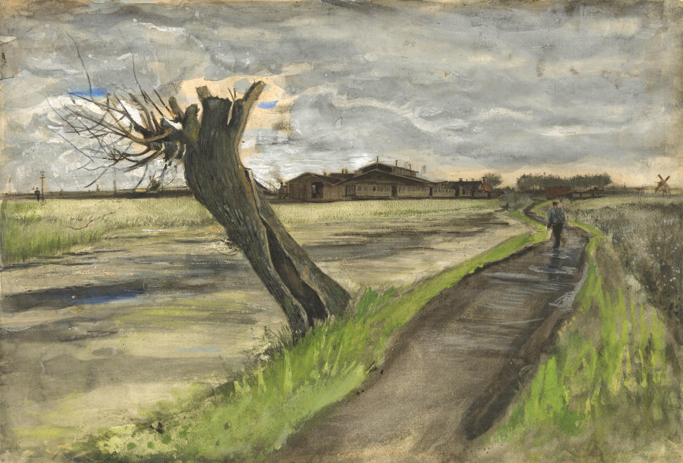 This photo released by the Van Gogh Museum in Amsterdam, Netherlands, on Thursday, May 10, 2012, shows an 1882 water color of a pollard willow by Vincent van Gogh from his early Dutch period. The Van Gogh Museum unveiled the painting Thursday, the first addition in five years to its world-famous collection of works by the post-impressionist. (AP Photo/Van Gogh Museum) EDITORIAL USE ONLY