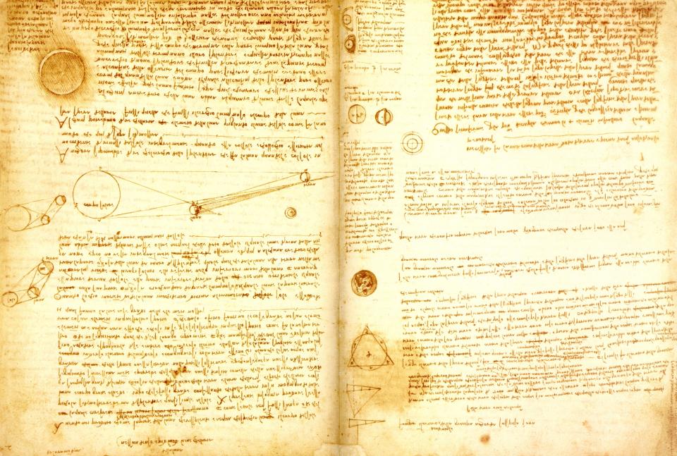 <p>El Códice Leicester es un conjunto de textos y dibujos realizados por Leonardo da Vinci entre 1508 y 1510 sobre temas como astronomía, paleontología o geología. Perteneció durante muchos años a la familia Hammer, aunque Bill Gates se lo compró en 1994 por 25,9 millones de euros. (Foto: <a rel="nofollow noopener" href="http://commons.wikimedia.org/wiki/File:Vinci_-_Hammer_2A.jpg" target="_blank" data-ylk="slk:Wikimedia Commons;elm:context_link;itc:0;sec:content-canvas" class="link ">Wikimedia Commons</a> / Dominio Público). </p>