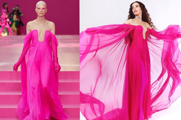 Ambos vestidos comparten detalles similares (Foto Instagram @nataliaoreirosoy / Valentino)