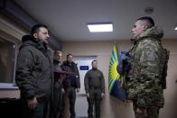 Ukraine's President Zelenskiy visits Ukrainian service members in Donets region