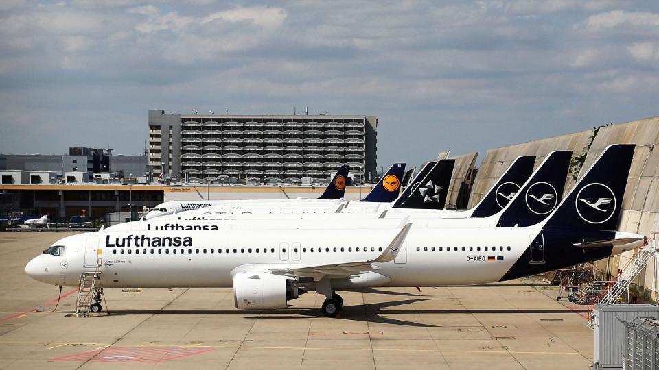 Several aircraft of German airline Lufthansa are seen parked at the tarmac of Frankfurt Airport in Frankfurt am Main, Germany, on July 27, 2022. (Photo by DANIEL ROLAND/AFP via Getty Images)