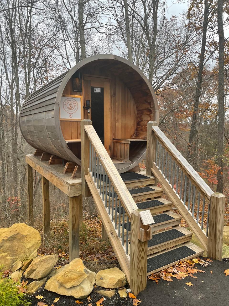 Sauna Pods Hocking Hills offer a cozy and therapeutic experience with a delightful view.