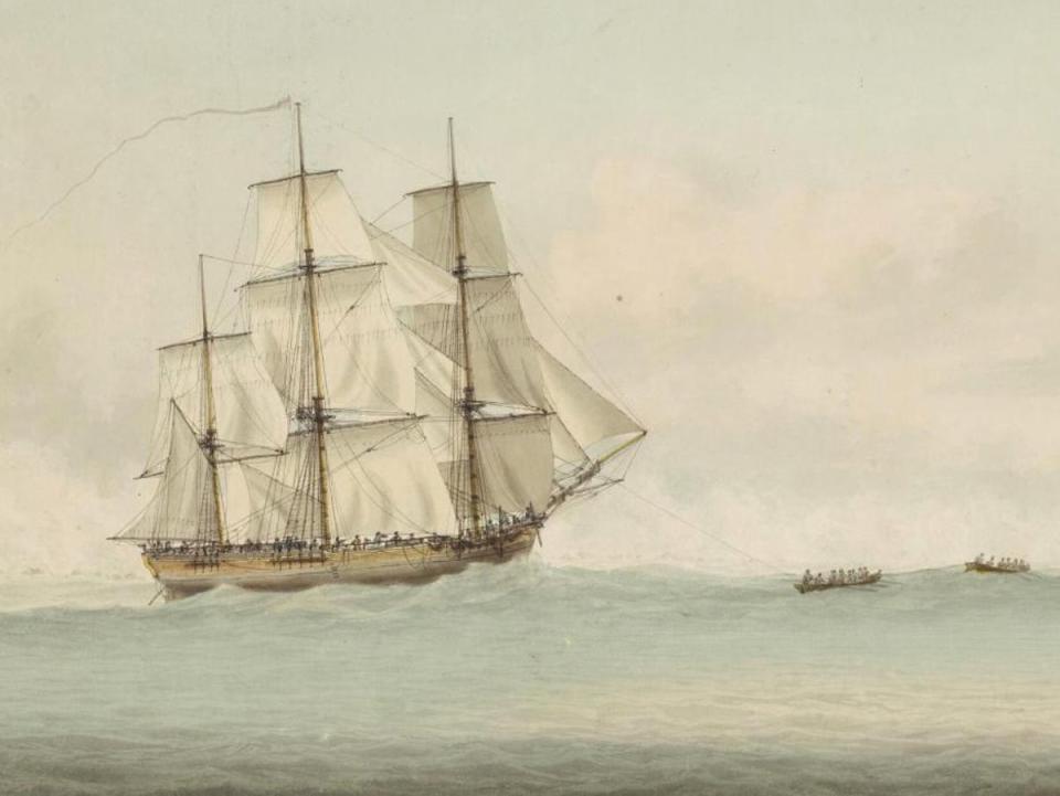 HMS Endeavour off the coast of New Holland, a 1794 painting by Samuel Atkins