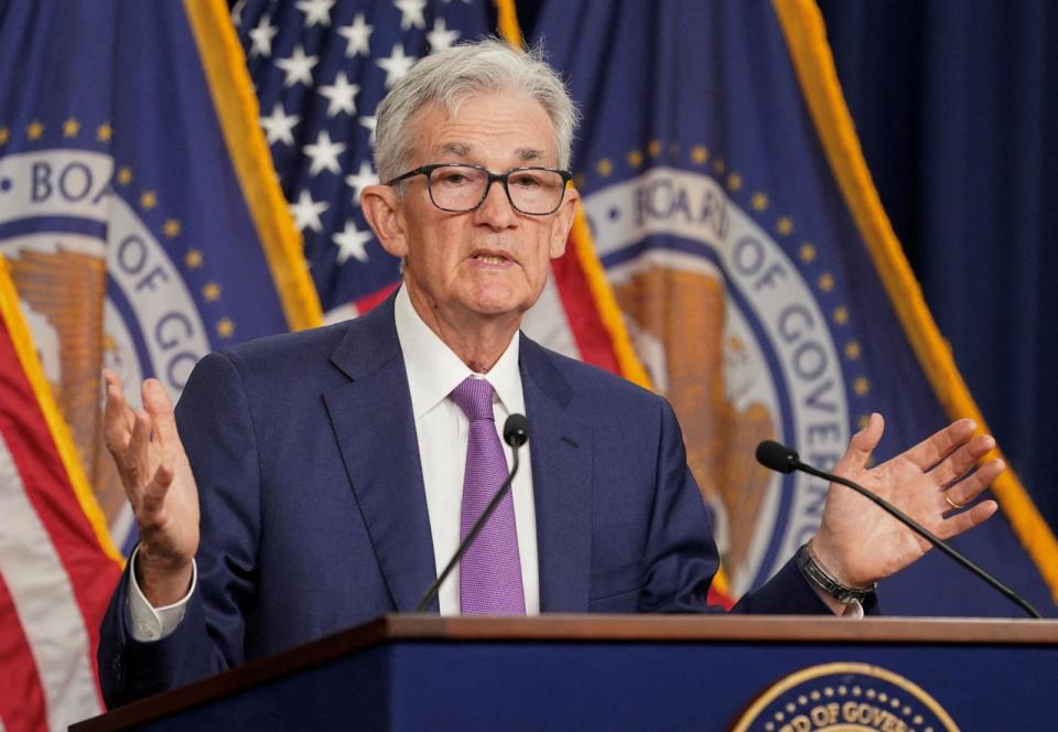 PHOTO: U.S. Federal Reserve Chair Jerome Powell holds a press conference following a two-day meeting of the Federal Open Market Committee on interest rate policy, May 1, 2024, in Washington. (Kevin Lamarque/Reuters)