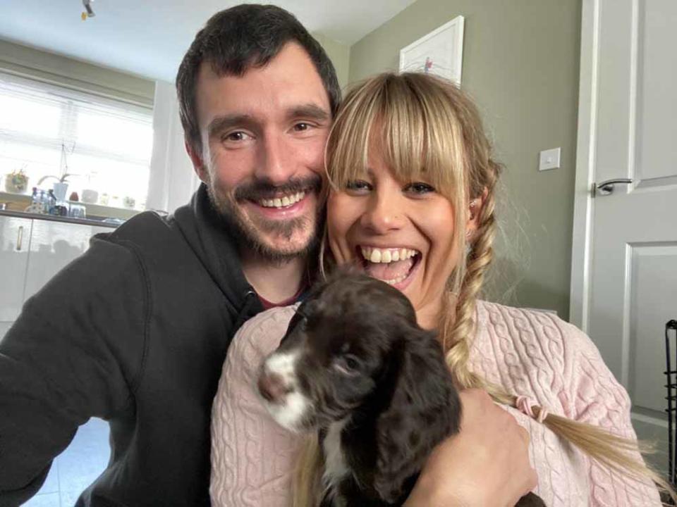 Owen with wife Laura and their dog Bodhi on the day he came home in April 2020. PA REAL LIFE COLLECT